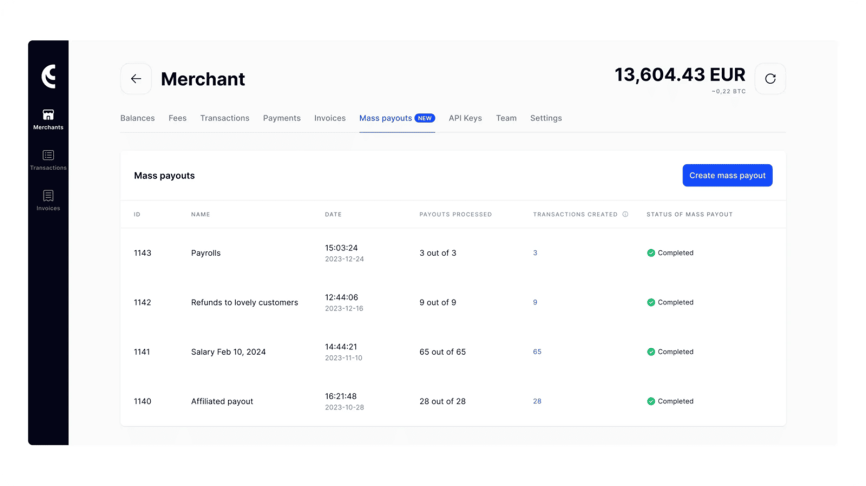 CryptoProcessing product interface screenshot